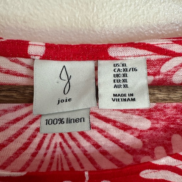Joie 100% Linen Red Printed Short Sleeve Top XL - Picture 4 of 7